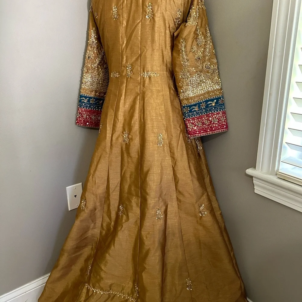 Embellished Golden Brown Traditional Evening Dress - Picture 11 of 14
